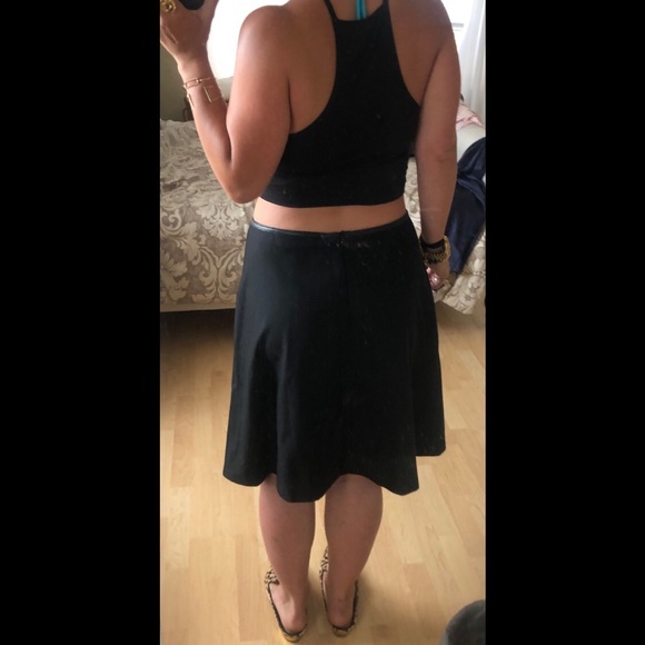 Akris Midi Skirt Black Wool & Leather Trim Pleat - Picture 4 of 8